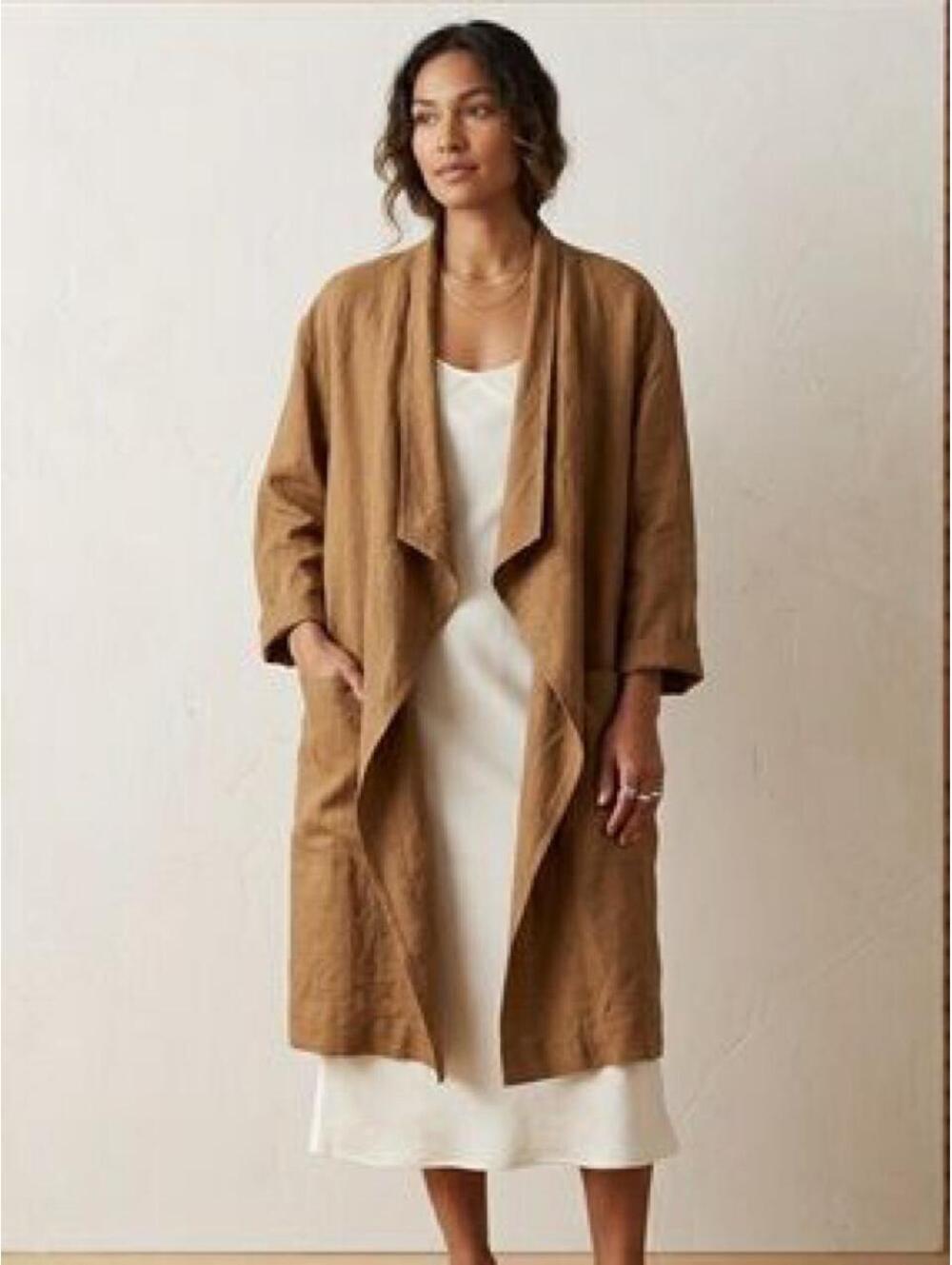 Garnet Hill Modern Linen Oversize Open-Front Pocket Topper